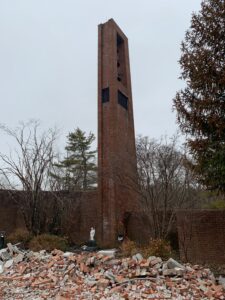 Photo of the bell tower at Most Blessed Sacrament Church in Franklin Lakes - the only thing left standing after a fire in December of 2019